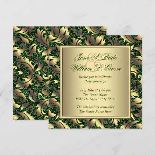 Emerald Green en Gold Wedding Kaart (Voorkant / Achterkant)