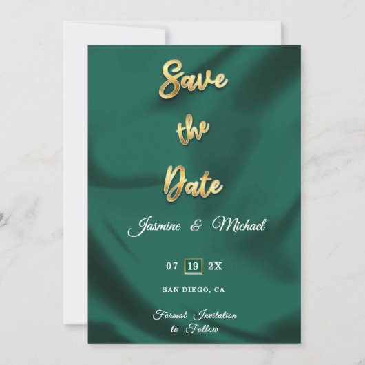 Emerald Green en Gold Wedding Minimalist Elegant Save The Date (Voorkant)