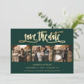 Emerald Green en Gold Wedding Photo Save the Date (Staand voorkant)
