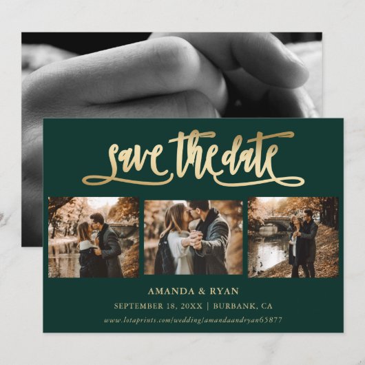 Emerald Green en Gold Wedding Photo Save the Date (Voorkant / Achterkant)