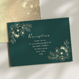 Emerald Green en Gold Wedding Receptie Kaart