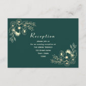 Emerald Green en Gold Wedding Receptie Kaart (Voorkant)