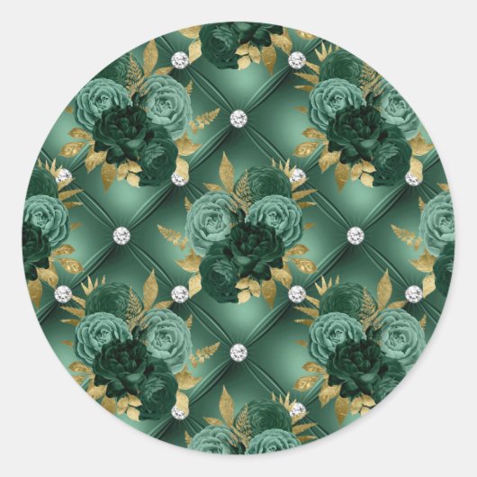 Emerald Green en Gold Wedding Ronde Sticker (Voorkant)