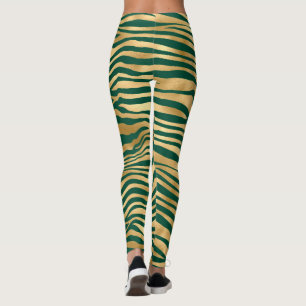 Emerald Green en Gold Zebra/tijger gestreept Leggings