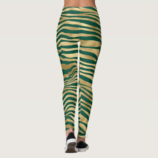 Emerald Green en Gold Zebra/tijgergestreept smeden Leggings (Achterkant)