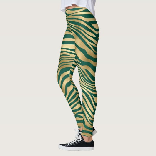 Emerald Green en Gold Zebra/tijgergestreept smeden Leggings (Links)