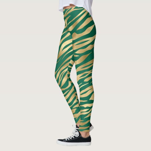 Emerald Green en Gold Zebra/tijgergestreept smeden Leggings (Links)