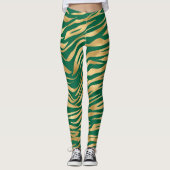 Emerald Green en Gold Zebra/tijgergestreept smeden Leggings (Voorkant)