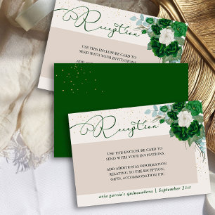 Emerald Green en Ivoor Roos Receptie Informatiekaartje
