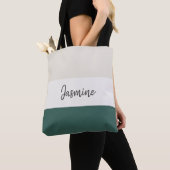 Emerald Green en Neutral strepen personaliseren de Tote Bag (Dichtbij)