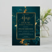Emerald green en real gold folie open house folie uitnodiging (Staand Voorkant)