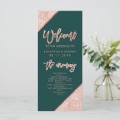 Emerald Green en Roos Gold Glitter Wedding Programmakaart (Staand voorkant)