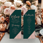 Emerald Green en Roos Gold Glitter Wedding Programmakaart