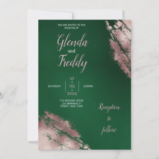 Emerald Green en Roos Gold huwelijksuitnodiging Kaart