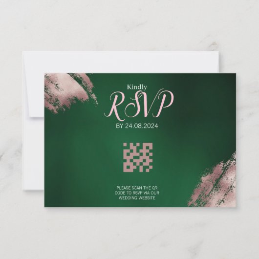 Emerald Green en Roos Gold QR Code RSVP-kaart RSVP Kaartje (Voorkant)