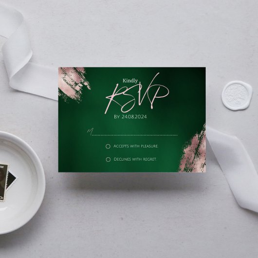Emerald Green en Roos Gold RSVP-kaart RSVP Kaartje