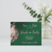 Emerald Green en Roos Gold Save the Date Kaart (Staand voorkant)