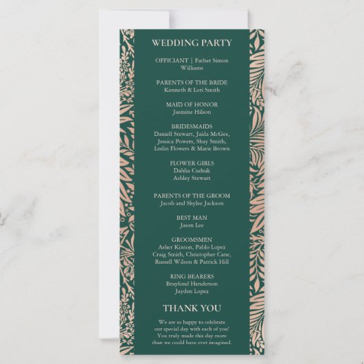 Emerald Green en Roos Gold Wedding Programme (Achterkant)