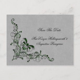 Emerald Green en Silver Enbellish Swirls Save T Aankondigingskaart