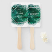 Emerald Green en Silver Geometric Glitter Wedding Handwaaier (Voorkant en achterkant)