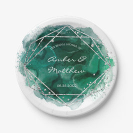 Emerald Green en Silver Geometric Wedding Papieren Bordje
