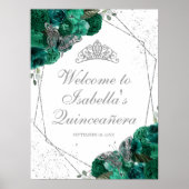 Emerald Green en Silver Tiara Quinceanera Poster (Voorkant)