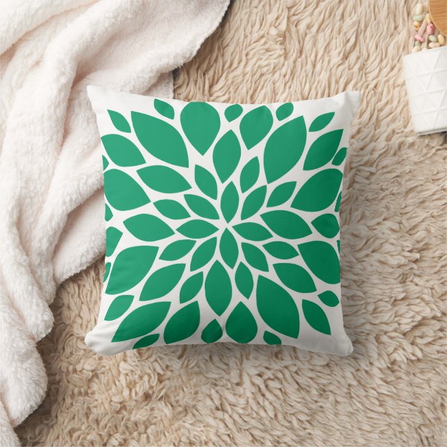 Emerald Green en White Floral Burst Kussen (Deken)