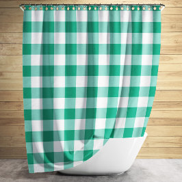 Emerald Green en White Gingham Pattern Douchegordijn