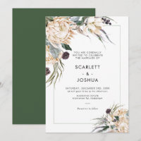Emerald Green en White Protea Wedding Invitation