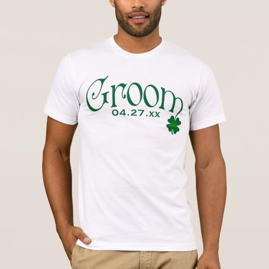 Emerald Green en White Shamrock Groom T-shirt (Voorkant)