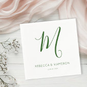 Emerald Green en White Simple Elegant | Monogram Servet