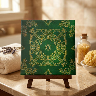 Emerald Green en Yellow Damask Celtic Ornamenten Tegeltje