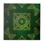 Emerald Green en Yellow Damask Celtic Ornamenten Tegeltje (Voorkant)