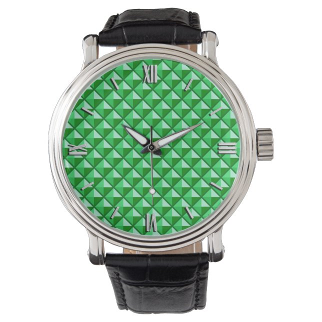 Emerald green, enamel look, bestudeerd raster horloge (Voorkant)