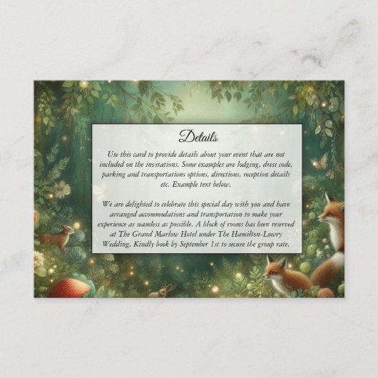 Emerald Green Enchanted Forest bruiloft Informatiekaartje (Voorkant)