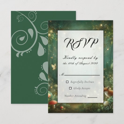 Emerald Green Enchanted Forest bruiloft RSVP Kaartje (Voorkant / Achterkant)