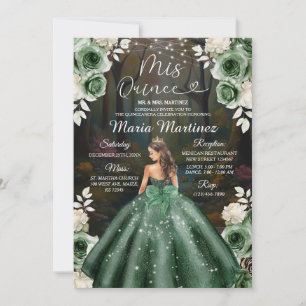 Emerald Green Enchanted Forest Princess Mis Quince Kaart