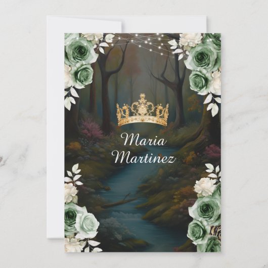 Emerald Green Enchanted Forest Princess Mis Quince Kaart (Achterkant)