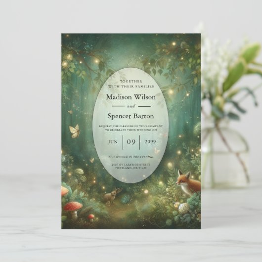 Emerald Green Enchanted Forest Wedding Kaart (Staand voorkant)