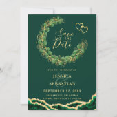 Emerald Green Eucalyptus Agate Foto Elegant Save The Date (Voorkant)