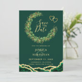 Emerald Green Eucalyptus Agate Foto Elegant Save The Date (Staand voorkant)