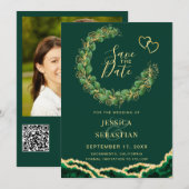 Emerald Green Eucalyptus Agate Foto Elegant Save The Date (Voorkant / Achterkant)