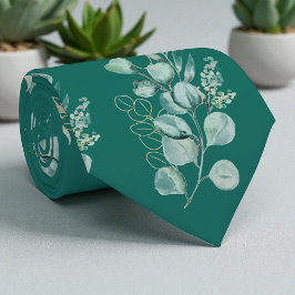 Emerald Green Eucalyptus Greenery Pattern Stropdas