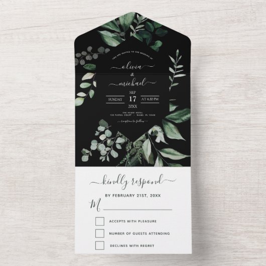 Emerald Green Eucalyptus Greenery Wedding All In One Uitnodiging (Binnen)