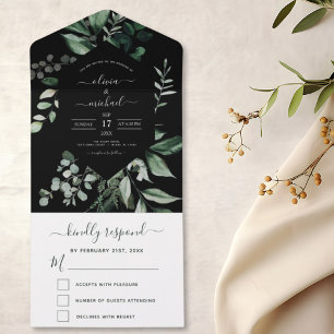 Emerald Green Eucalyptus Greenery Wedding All In One Uitnodiging