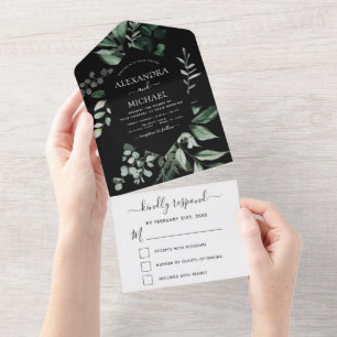 Emerald Green Eucalyptus Greenery Wedding RSVP All In One Uitnodiging