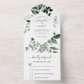 Emerald Green Eucalyptus Greenery Wedding RSVP All In One Uitnodiging (Binnen)