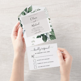 Emerald Green Eucalyptus Greenery Wedding RSVP All In One Uitnodiging