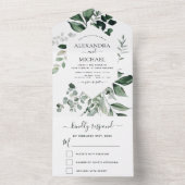 Emerald Green Eucalyptus Greenery Wedding RSVP All In One Uitnodiging (Binnen)