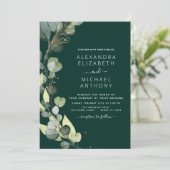 Emerald Green Eucalyptus QR Code Huwelijk Kaart (Staand voorkant)